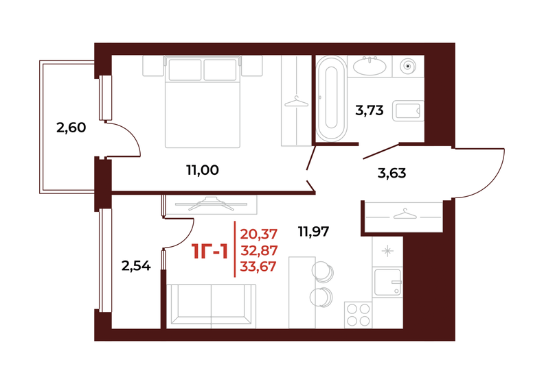 33,7 м², 1-комнатная квартира 4 242 420 ₽ - изображение 1