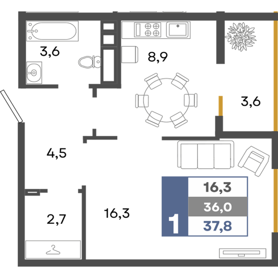 37,8 м², 1-комнатная квартира 5 178 600 ₽ - изображение 1