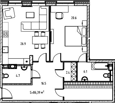 86,3 м², 1-комнатная квартира 26 580 400 ₽ - изображение 22