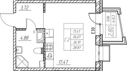 Квартира 28,9 м², студия - изображение 1