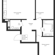 Квартира 68,1 м², 2-комнатная - изображение 3