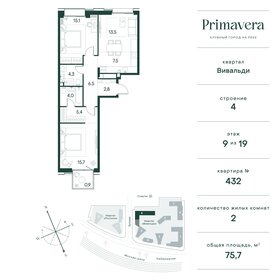 Квартира 75,7 м², 2-комнатная - изображение 1