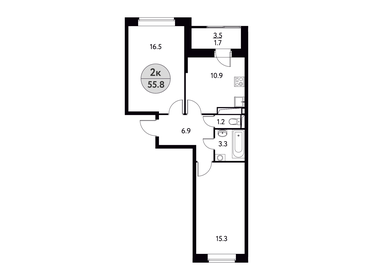 Квартира 55,8 м², 2-комнатная - изображение 1