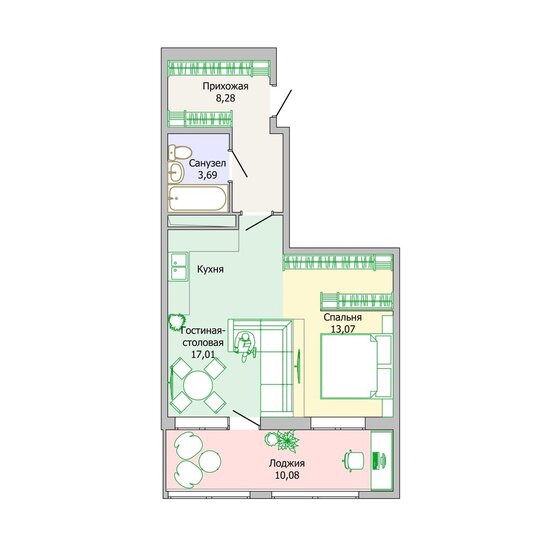 52 м², 2-комнатная квартира 8 099 480 ₽ - изображение 1
