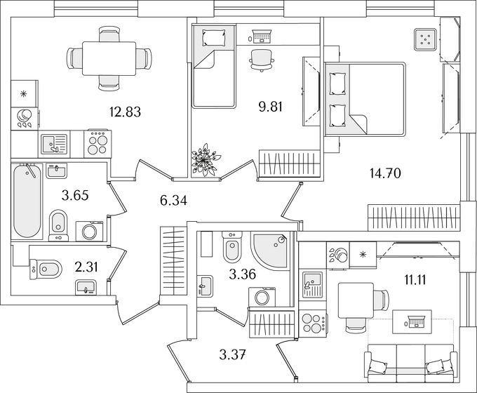 49,6 м², 2-комнатная квартира 11 429 166 ₽ - изображение 1