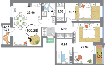 100 м², 2-комнатная квартира 37 000 000 ₽ - изображение 79