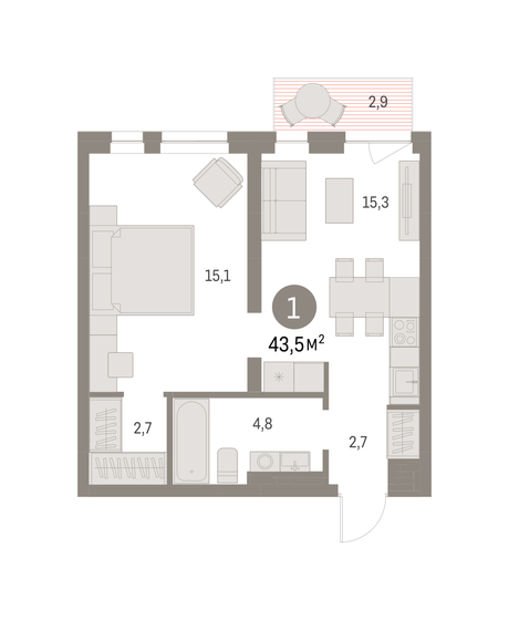 43,5 м², 1-комнатная квартира 8 770 000 ₽ - изображение 19