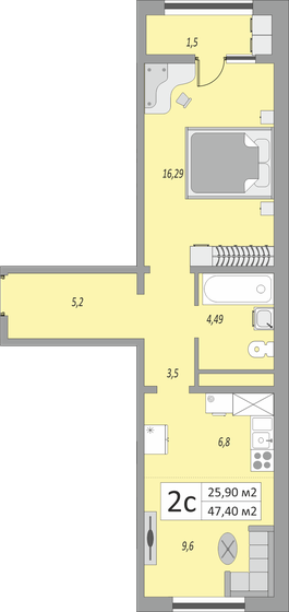 47,4 м², 2-комнатная квартира 3 587 706 ₽ - изображение 1