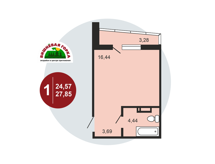 27,9 м², квартира-студия 2 800 986 ₽ - изображение 1