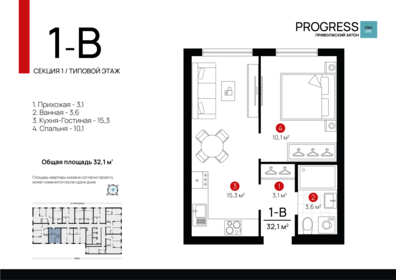 Квартира 32,2 м², 1-комнатная - изображение 1