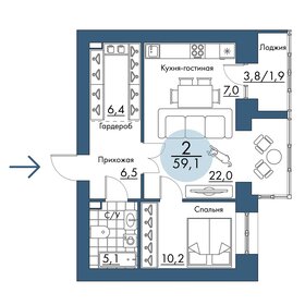 Квартира 59,1 м², 2-комнатная - изображение 1