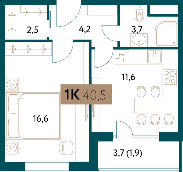 40,3 м², 1-комнатная квартира 26 457 434 ₽ - изображение 1