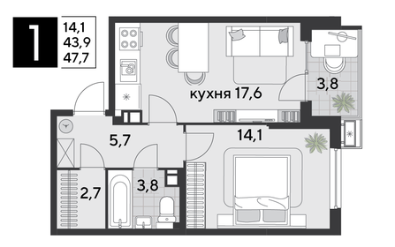 47,7 м², 1-комнатная квартира 9 415 980 ₽ - изображение 24