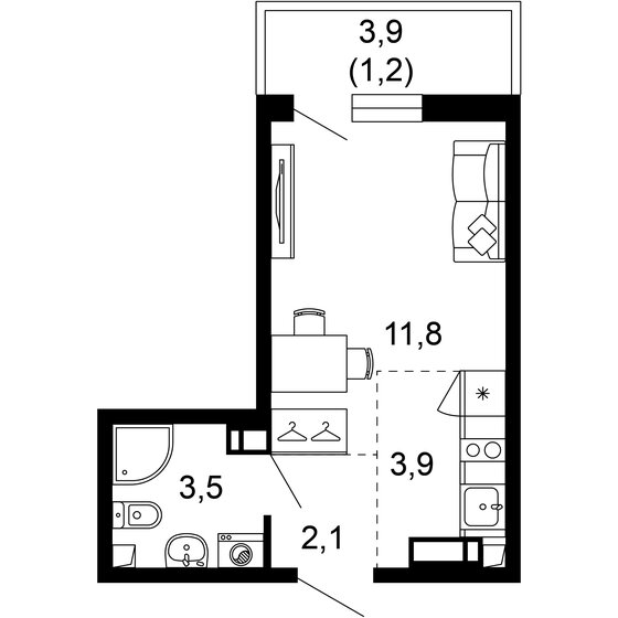 22,5 м², 1-комнатная квартира 12 960 000 ₽ - изображение 1