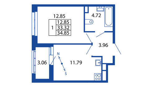 30,9 м², 1-комнатная квартира 7 300 000 ₽ - изображение 64