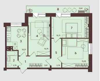64,4 м², 3-комнатная квартира 6 100 000 ₽ - изображение 72