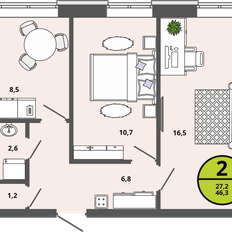 Квартира 46,3 м², 2-комнатная - изображение 2