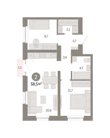 57,7 м², 2-комнатная квартира 17 200 000 ₽ - изображение 93