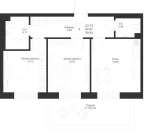 55 м², 2-комнатная квартира 9 240 000 ₽ - изображение 42