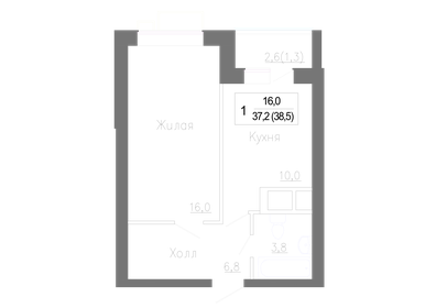 Квартира 38,1 м², 1-комнатная - изображение 1