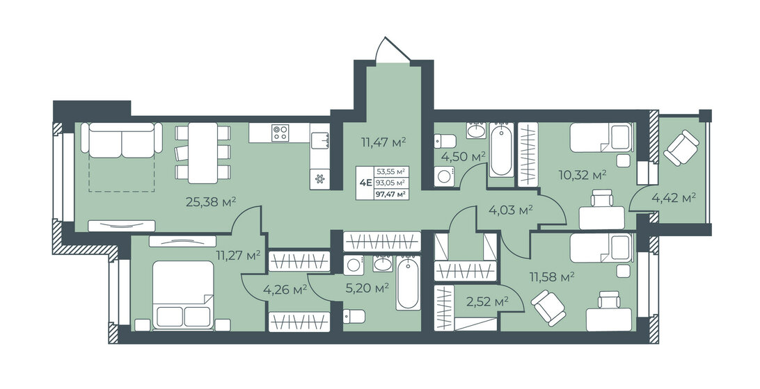 97,5 м², 4-комнатная квартира 6 159 827 ₽ - изображение 1