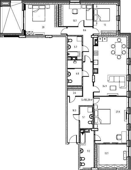 189,7 м², 4-комнатная квартира 59 449 720 ₽ - изображение 1