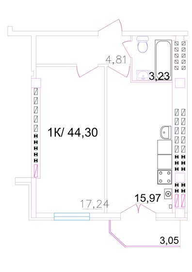 44,3 м², 1-комнатная квартира 3 313 640 ₽ - изображение 1