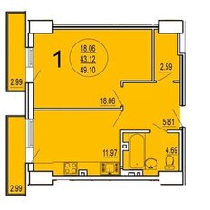 Квартира 50,9 м², 1-комнатная - изображение 1