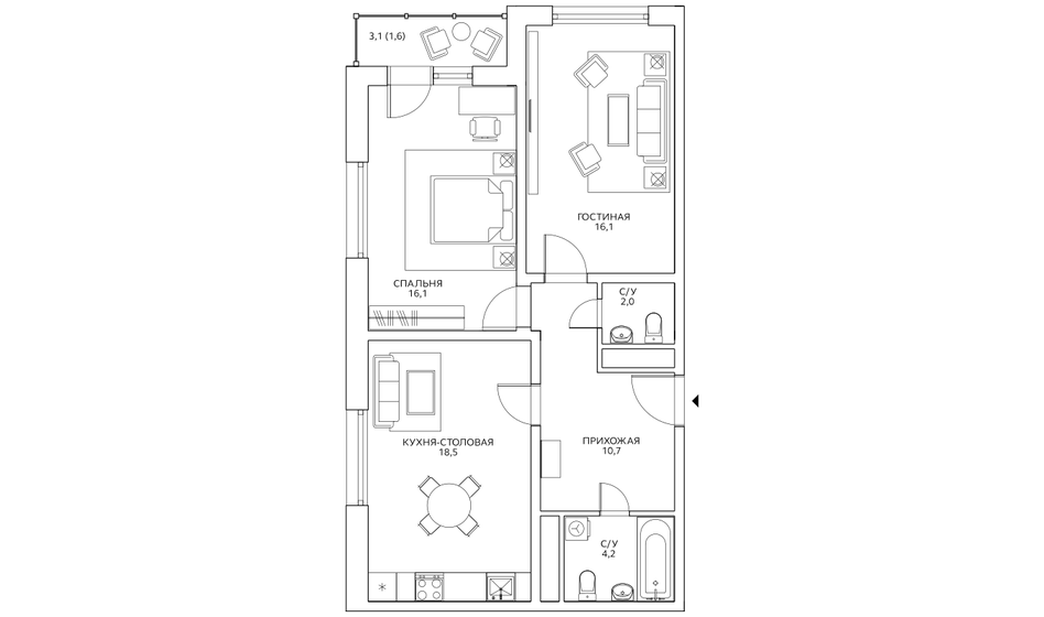 69,2 м², 2-комнатная квартира 29 410 000 ₽ - изображение 48