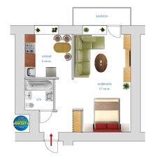 Квартира 29 м², 1-комнатная - изображение 1