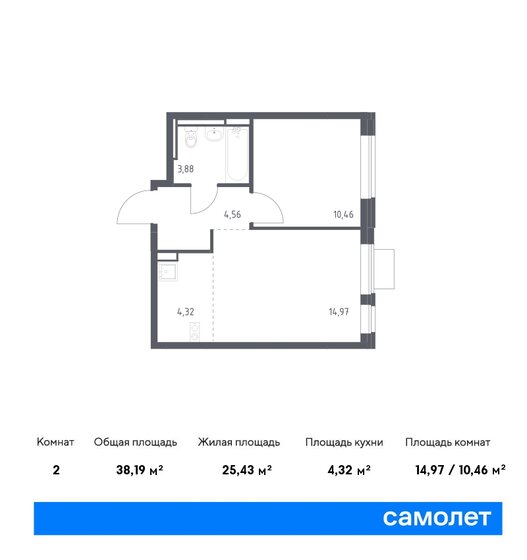 38,2 м², 1-комнатная квартира 7 446 643 ₽ - изображение 19