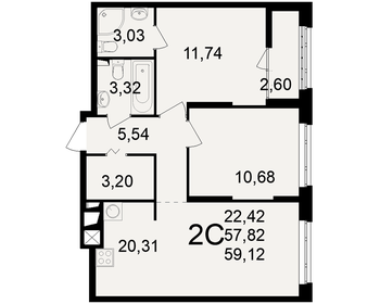 Квартира 59,1 м², 2-комнатная - изображение 1