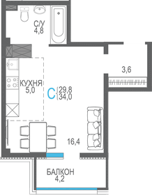 34 м², квартира-студия 5 984 000 ₽ - изображение 8