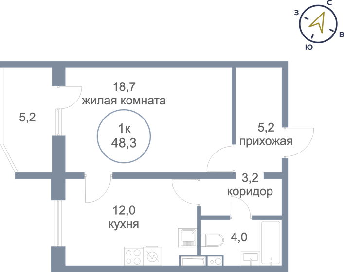 48,3 м², 1-комнатная квартира 5 450 000 ₽ - изображение 1