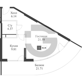 Квартира 62,4 м², 1-комнатная - изображение 1