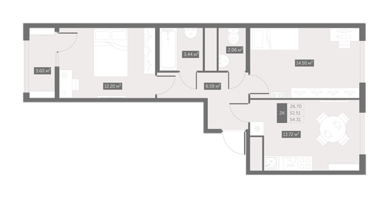 54,3 м², 2-комнатная квартира 7 442 642 ₽ - изображение 6