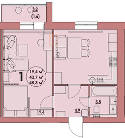 45,3 м², 1-комнатная квартира 3 900 000 ₽ - изображение 11