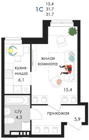 Квартира 31,7 м², студия - изображение 1