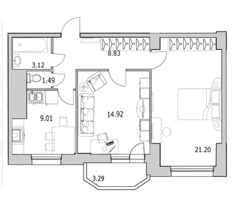 Квартира 61,5 м², 2-комнатная - изображение 1