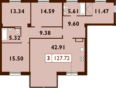 Квартира 127,8 м², 3-комнатная - изображение 2