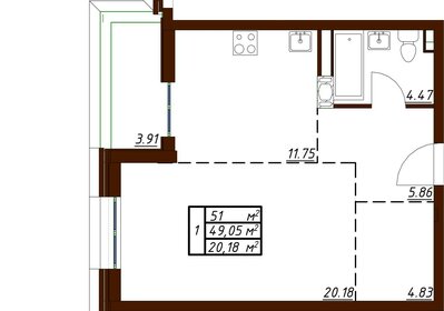 51,4 м², 1-комнатная квартира 6 893 600 ₽ - изображение 16