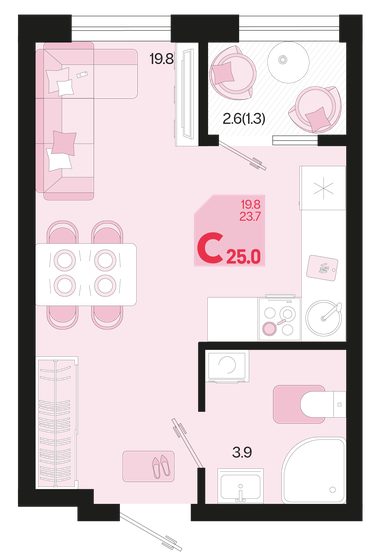 25 м², 1-комнатная квартира 3 590 000 ₽ - изображение 1