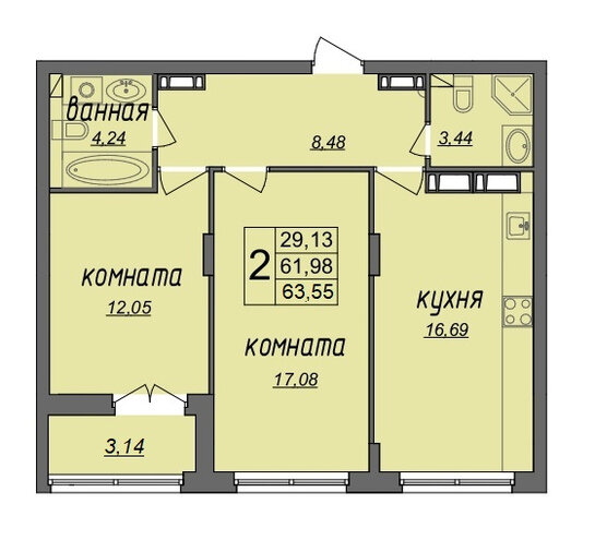 63,6 м², 2-комнатная квартира 5 720 000 ₽ - изображение 51