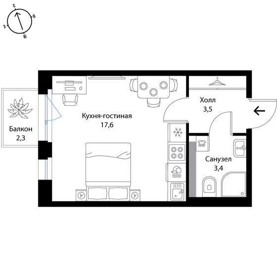 25,2 м², квартира-студия 4 712 400 ₽ - изображение 1