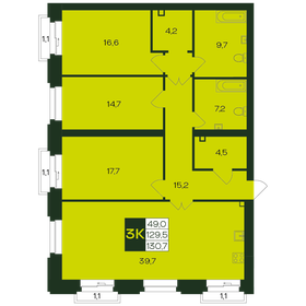 Квартира 130,7 м², 3-комнатная - изображение 1