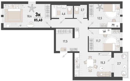 85,4 м², 3-комнатная квартира 22 332 954 ₽ - изображение 8