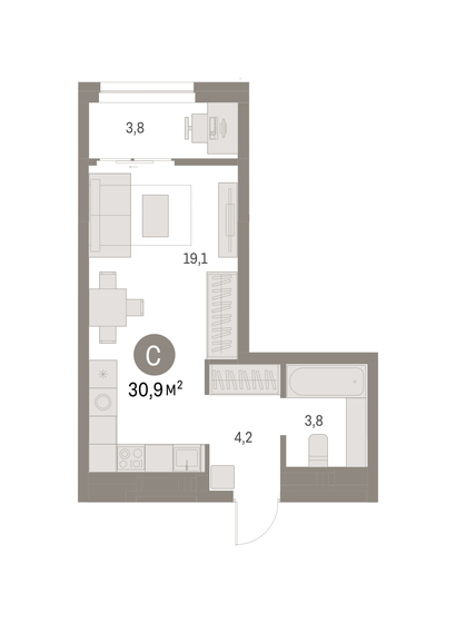 30,9 м², квартира-студия 7 080 000 ₽ - изображение 19