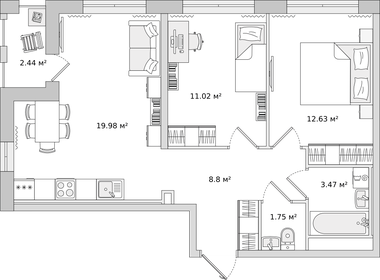 65,8 м², 2-комнатная квартира 10 400 000 ₽ - изображение 73