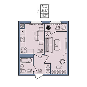 Квартира 32,8 м², 1-комнатная - изображение 1