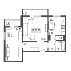 Квартира 59,6 м², 2-комнатная - изображение 2